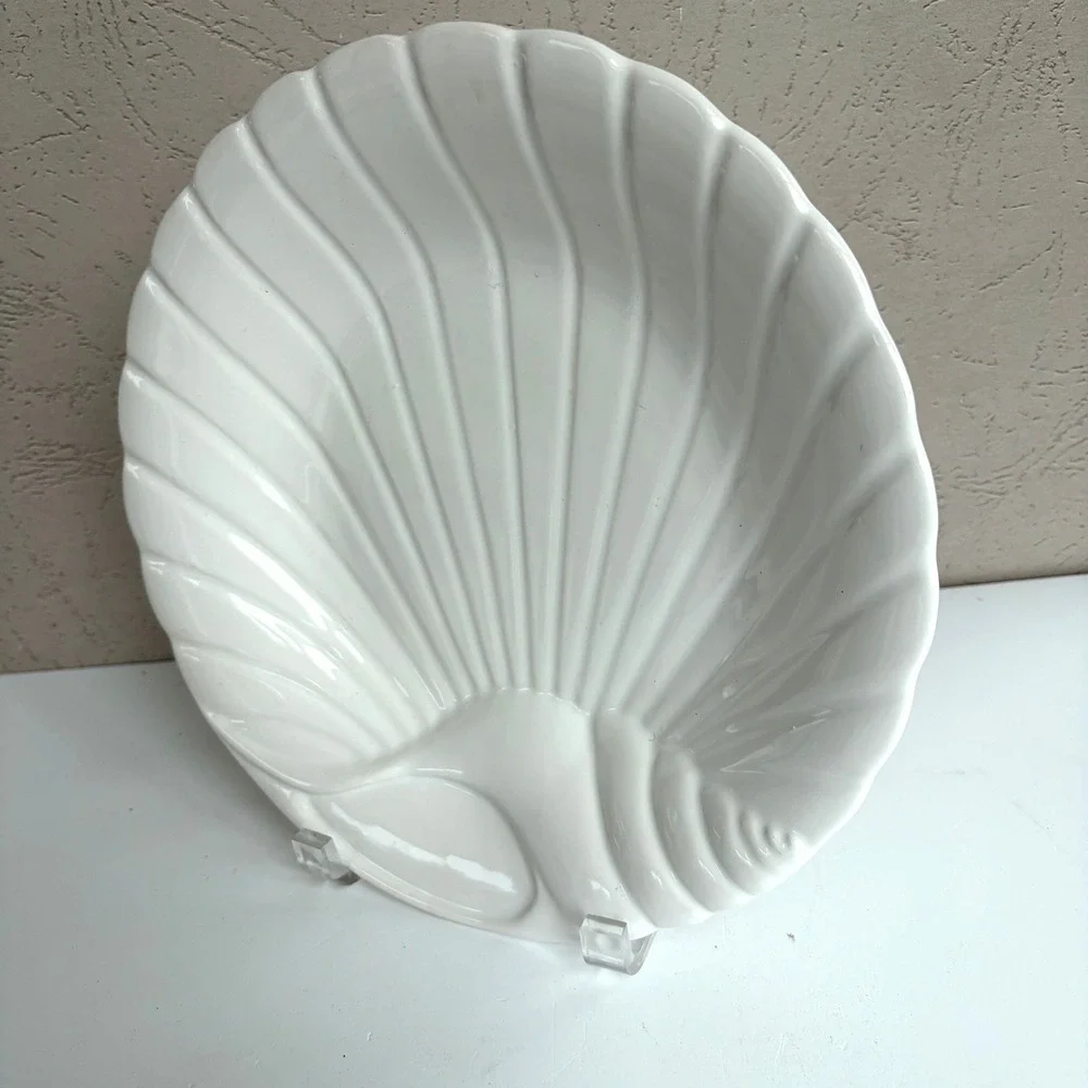 Sanor Ceramica Portugal White Scalloped Shell Ceramic Bowl Vintage 10.25 Inch